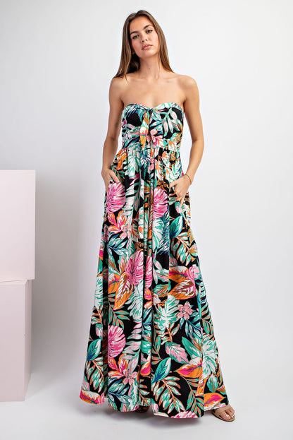 tropical strapless jumpsuit