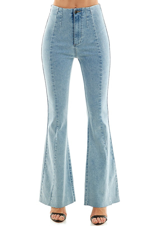 vertical seamed high waist flare jeans