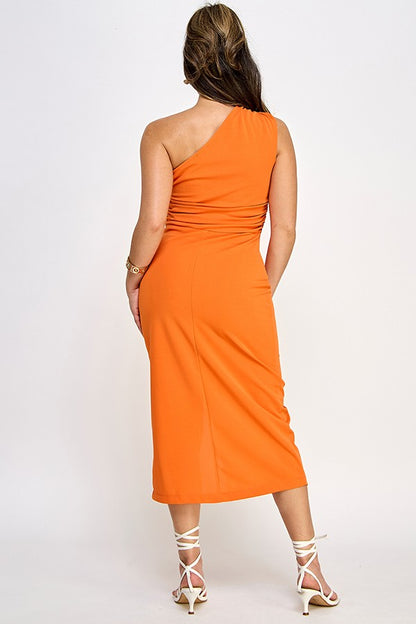 One Shoulder Fitted Midi Dress