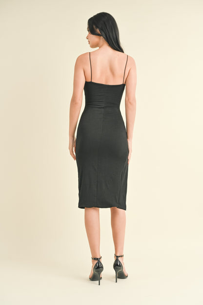 softest x back strap high slit midi dress
