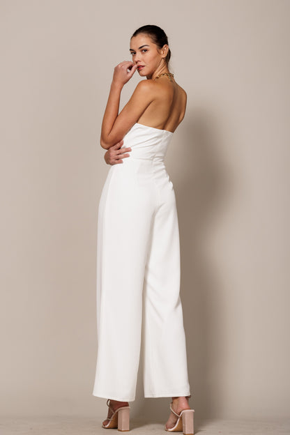 chain halter wide leg jumpsuit