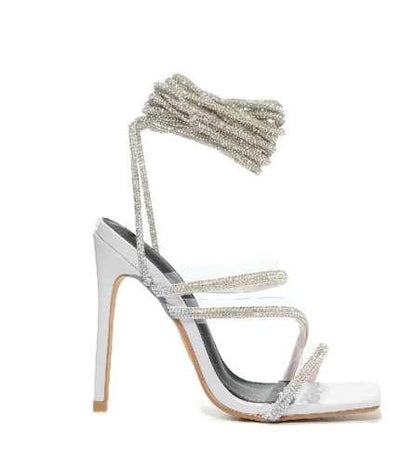 rhinestone tie up strappy stiletto heel shoe