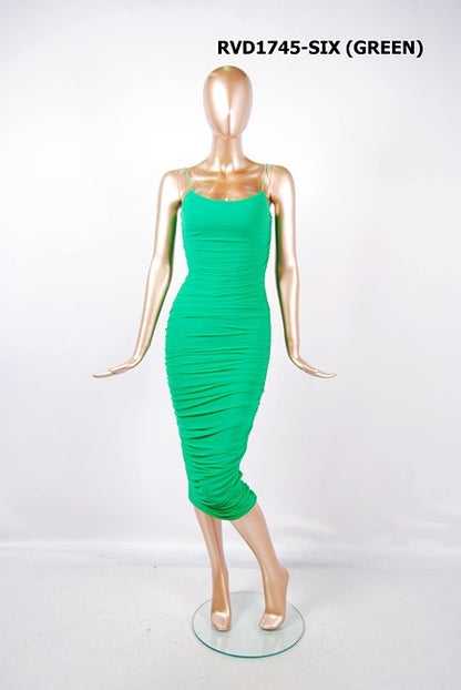 ruched sleeveless midi dress