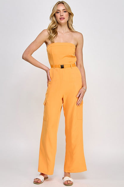 Sleeveless Cargo Jumpsuit with Belt