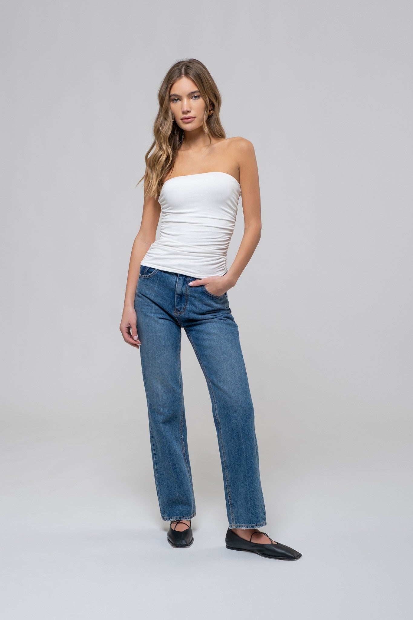 ruched strapless top