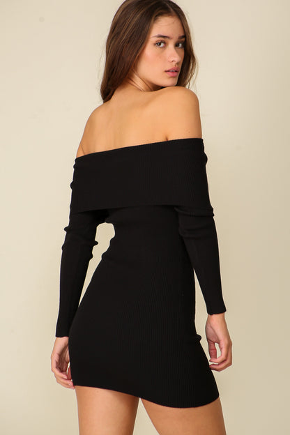 ribbed off the shoulder long sleeve dress