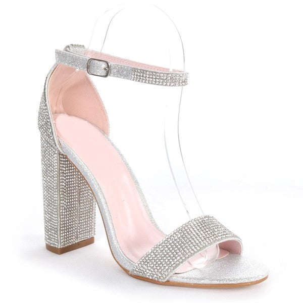 rhinestone block heel ankle strap shoe