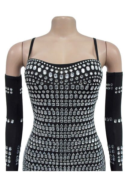 Rhinestones Bodycon Mini Dress &amp; Gloves