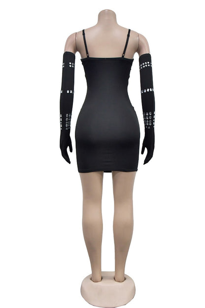 Rhinestones Bodycon Mini Dress &amp; Gloves