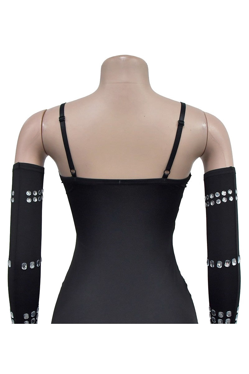 Rhinestones Bodycon Mini Dress &amp; Gloves