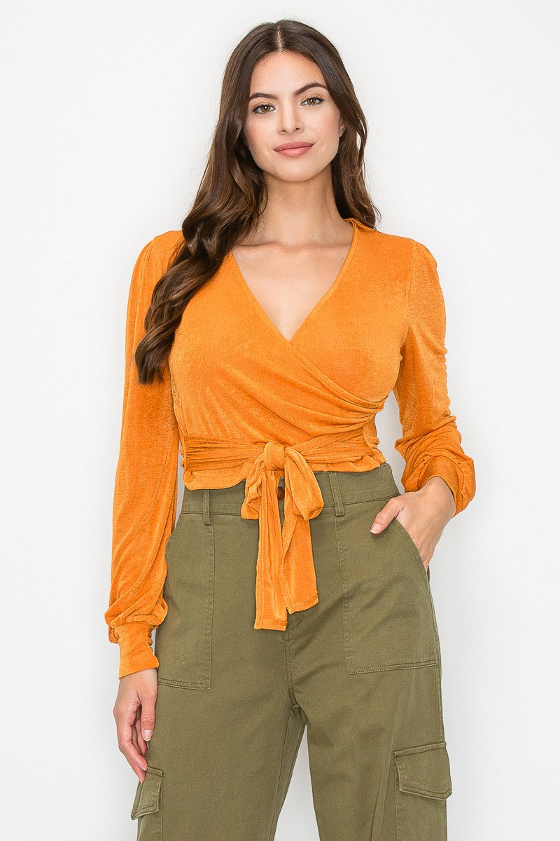 Tie Waist Slinky Surplice Top