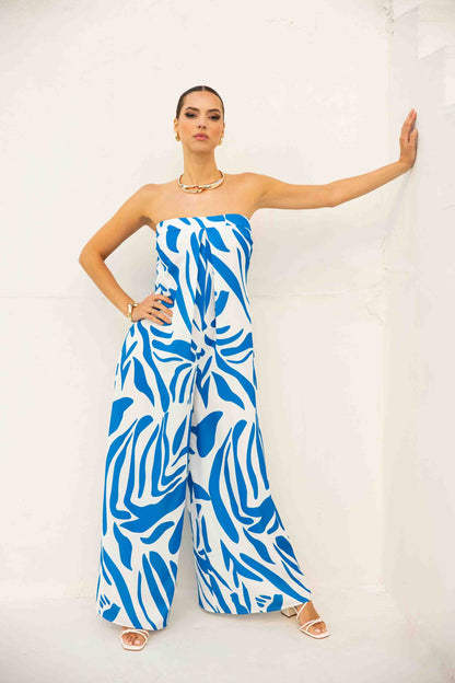 Printed Strapless Jumpsuit