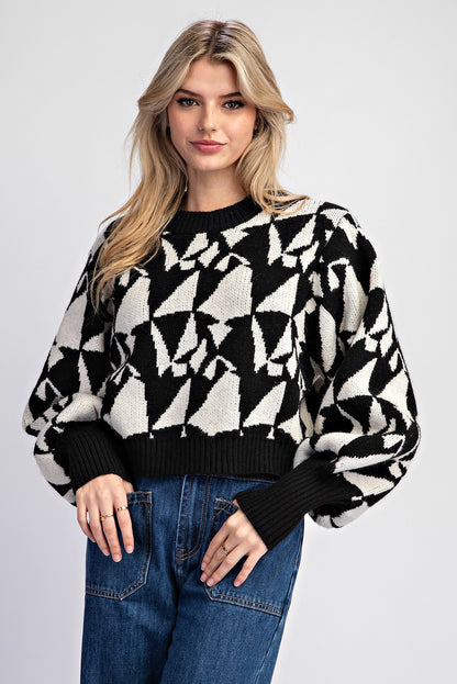 geo pattern cropped sweater