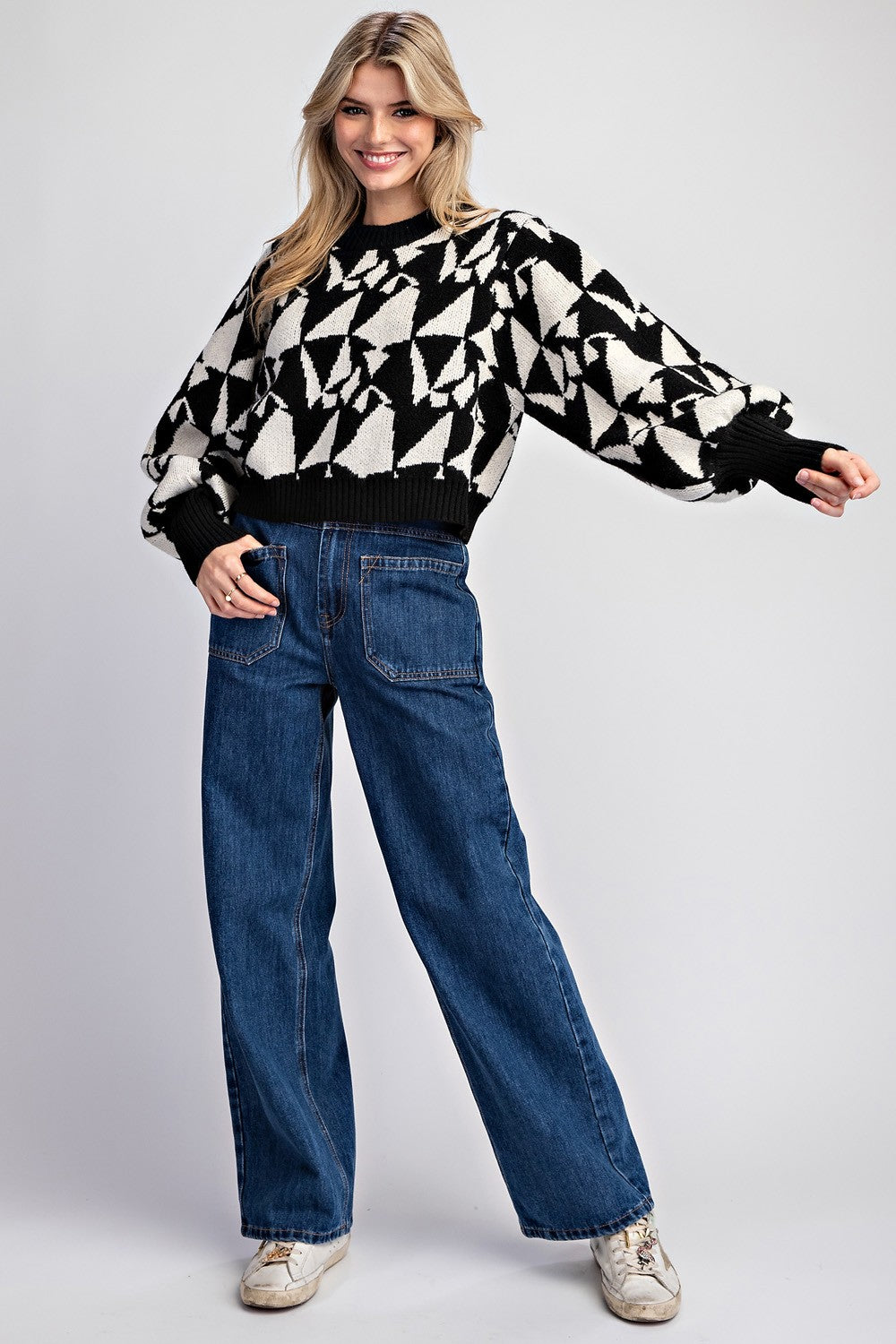 geo pattern cropped sweater