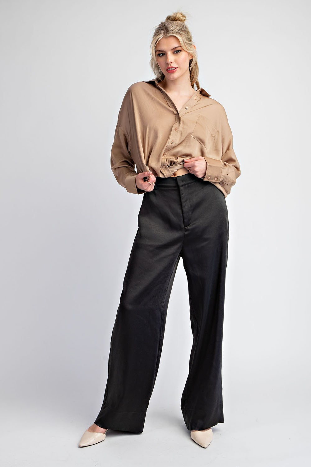 satin high waist straight leg pants