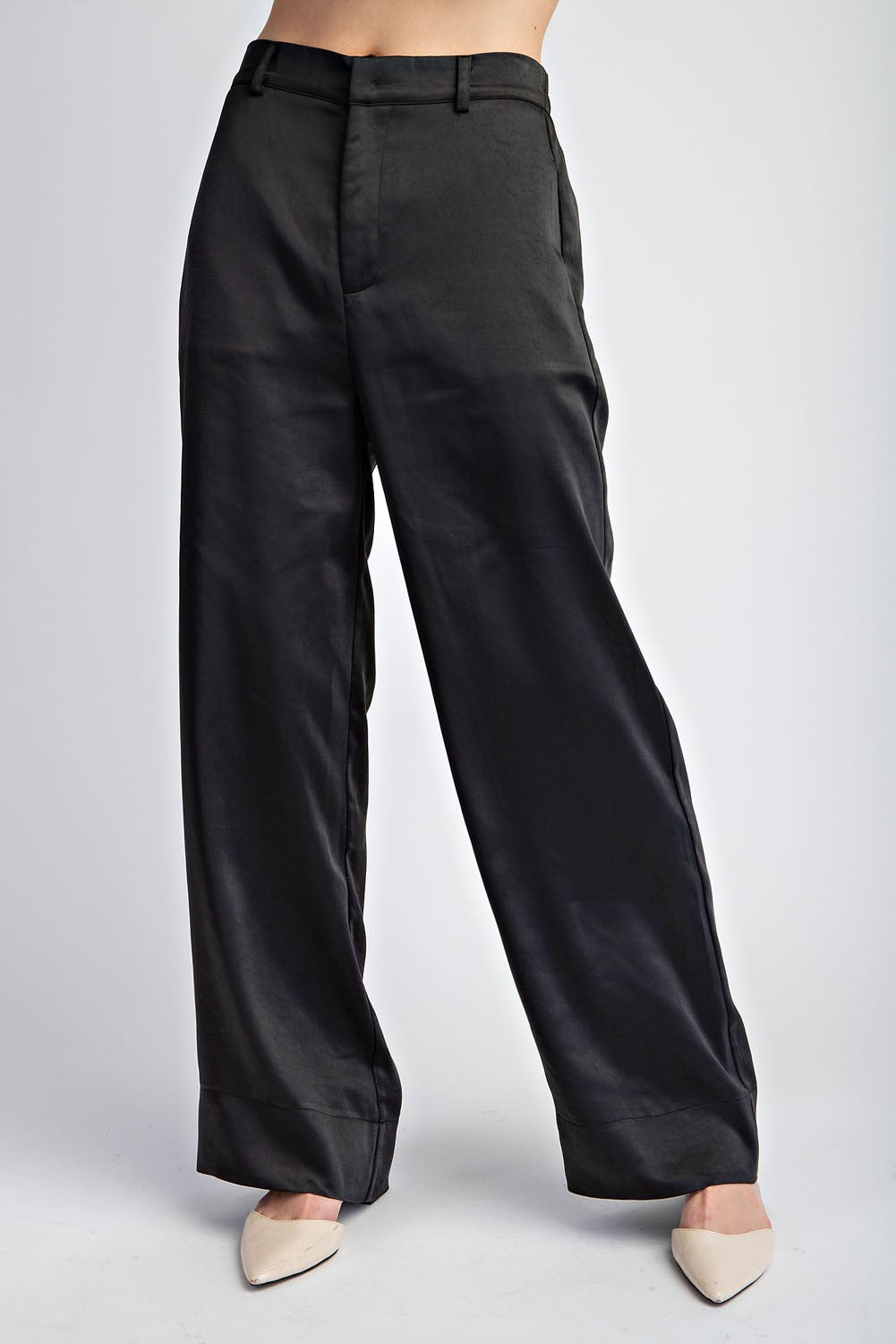 satin high waist straight leg pants