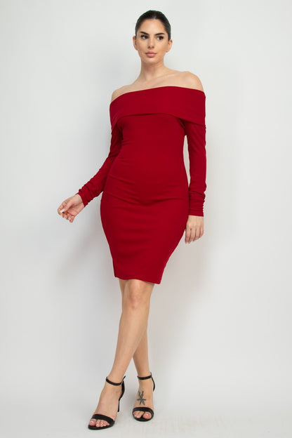 Ribbed Off-Shoulder Solid Dress