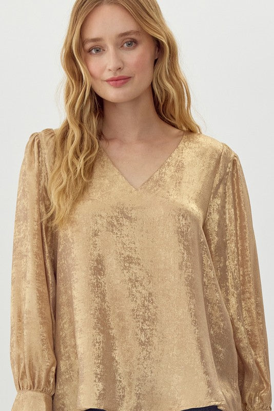 metallic v-neck blouse