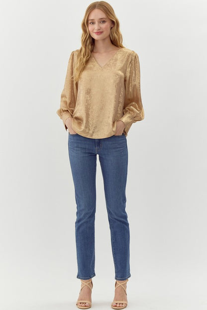 metallic v-neck blouse