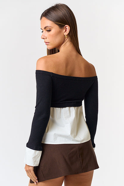 off the shoulder shirt tails/cuff top