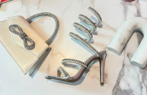 Rhinestone & Pearl Around The Ankle Coil Heels