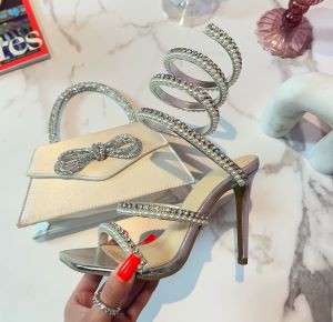 Rhinestone & Pearl Around The Ankle Coil Heels