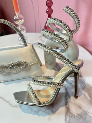 Rhinestone & Pearl Around The Ankle Coil Heels