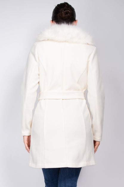 faux fur collar belted trench coat