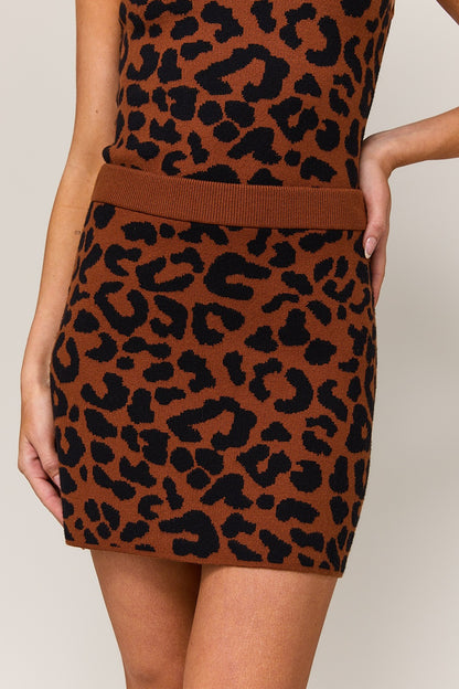 2pc set- knit leopard sleeveless top & mini skirt