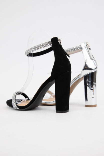 rhinestone strap block heel shoe