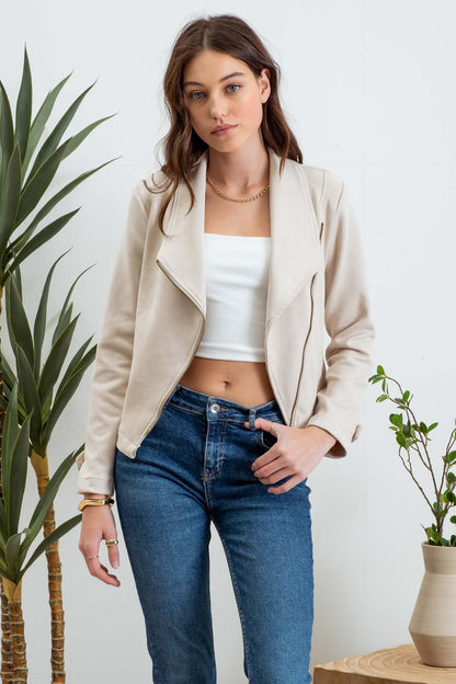 faux suede zip up moto jacket