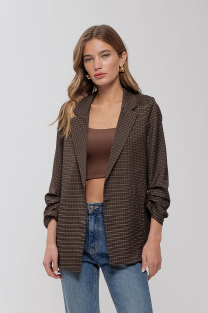 plaid 3/4 sleeve blazer