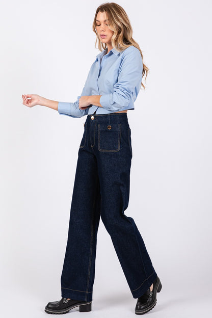 patch pocket wide leg jeans