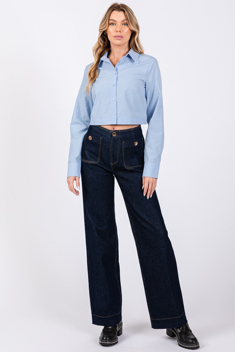 patch pocket wide leg jeans