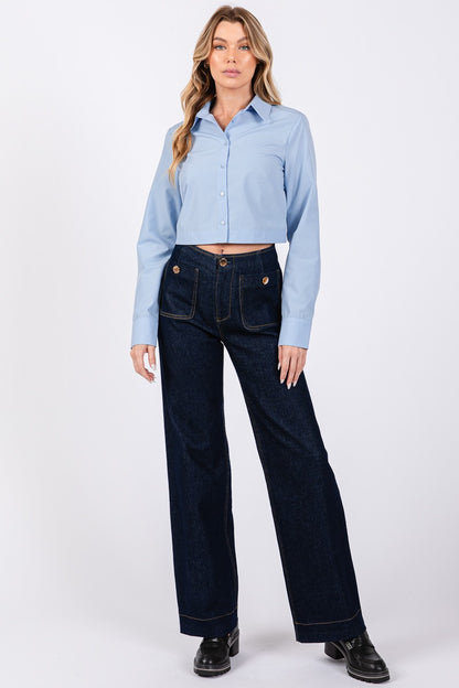 patch pocket wide leg jeans