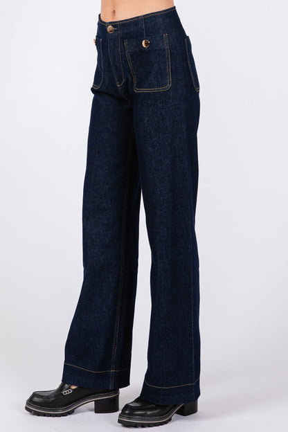 patch pocket wide leg jeans