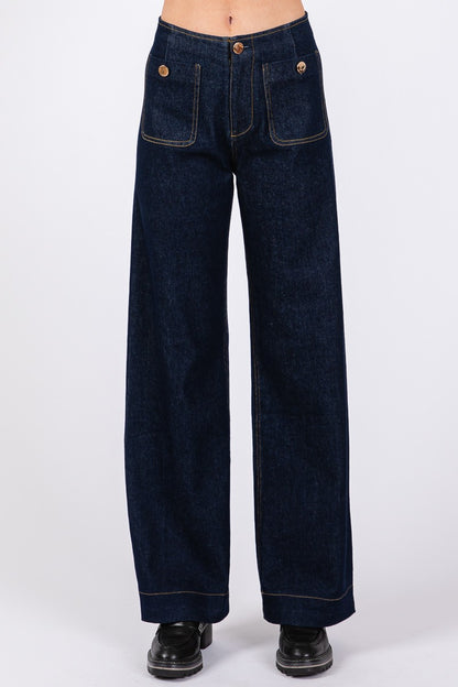 patch pocket wide leg jeans