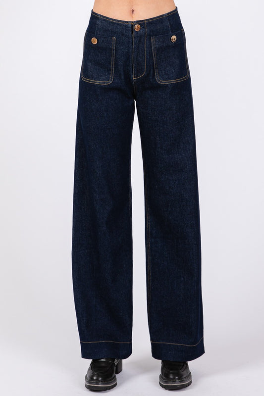 patch pocket wide leg jeans