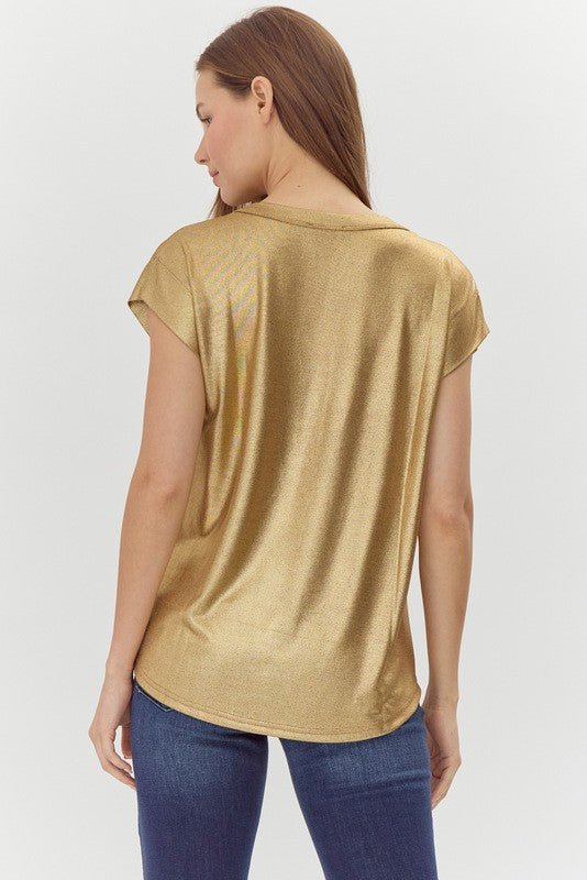 metallic short sleeve knit tee