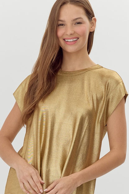 metallic short sleeve knit tee