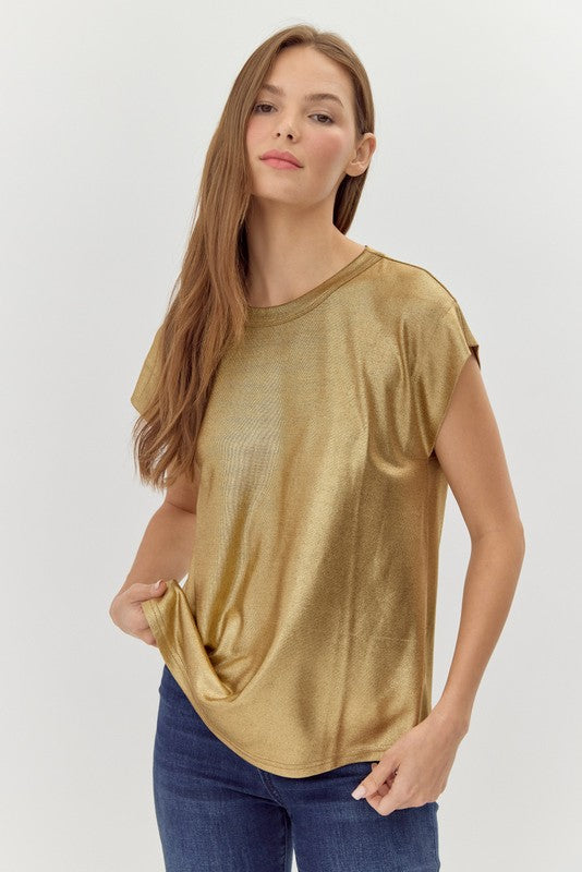 metallic short sleeve knit tee