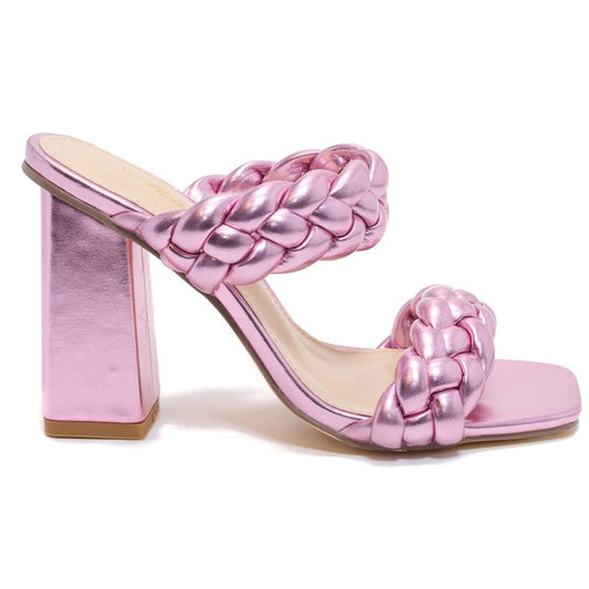 Block heel double braided strap shoe&nbsp;