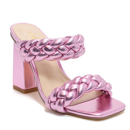 Block heel double braided strap shoe&nbsp;