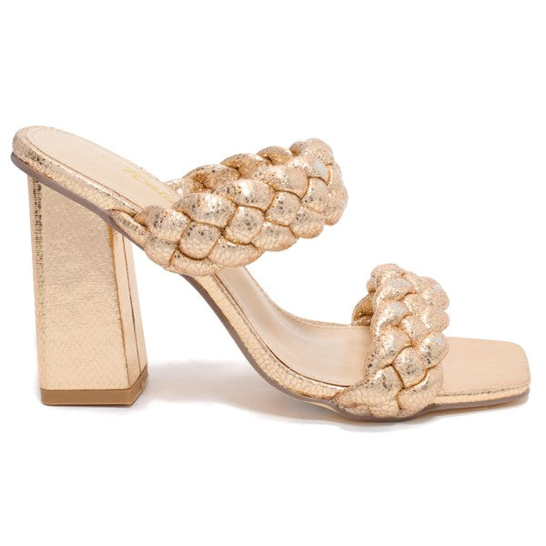 Block heel double braided strap shoe&nbsp;