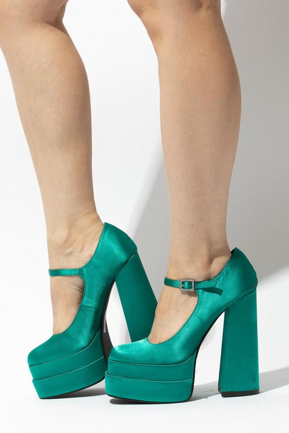 satin platform block heel mary janes