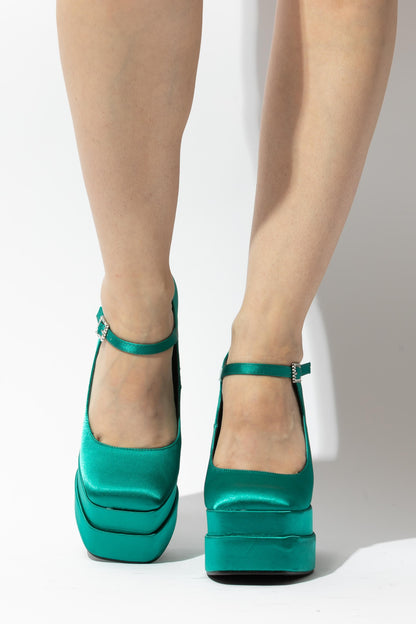 satin platform block heel mary janes