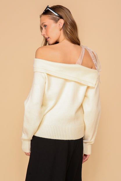 shoulder ribbon off the shoulder sweater