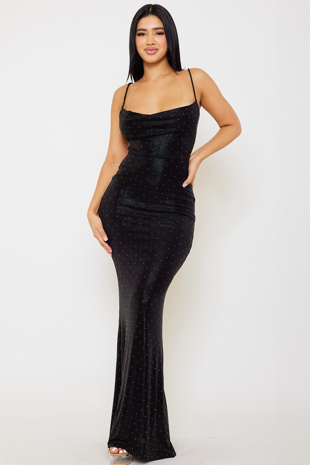 Rhinestone Slim Cowlneck Maxi Dress M Rhinestone Slim Cowlneck Maxi Dress M