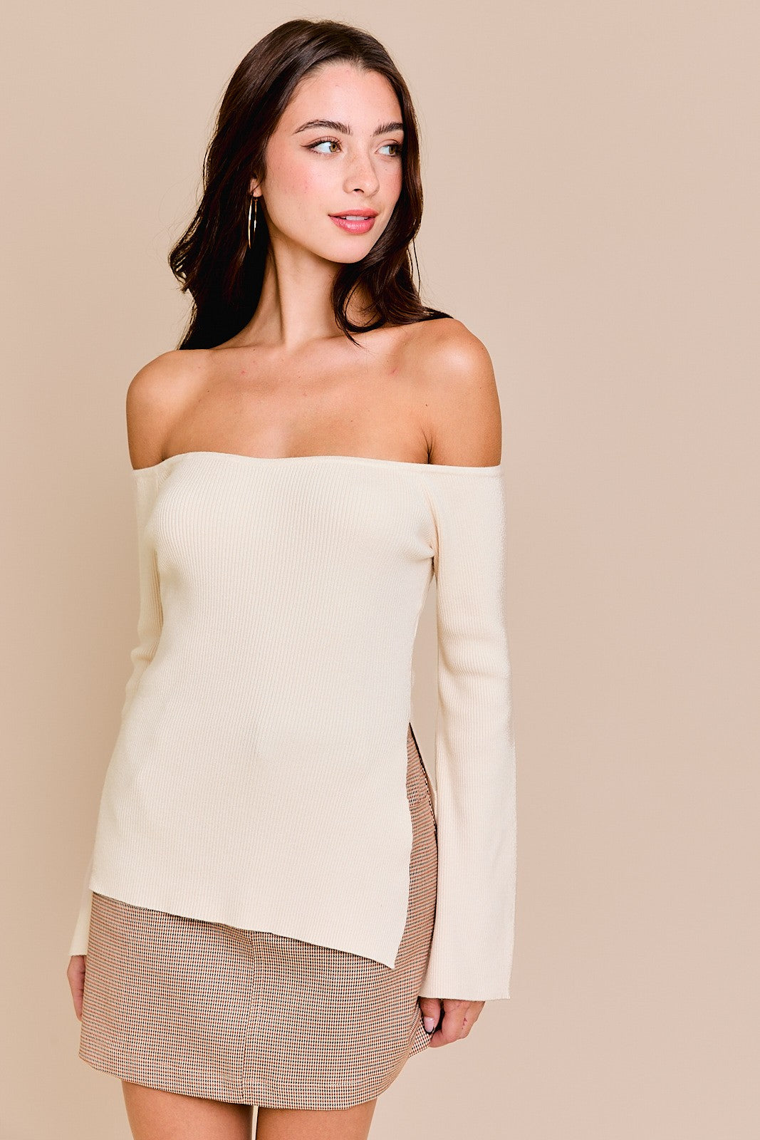Side Slit Off Shoulder Sweater Top – RK Collections Boutique