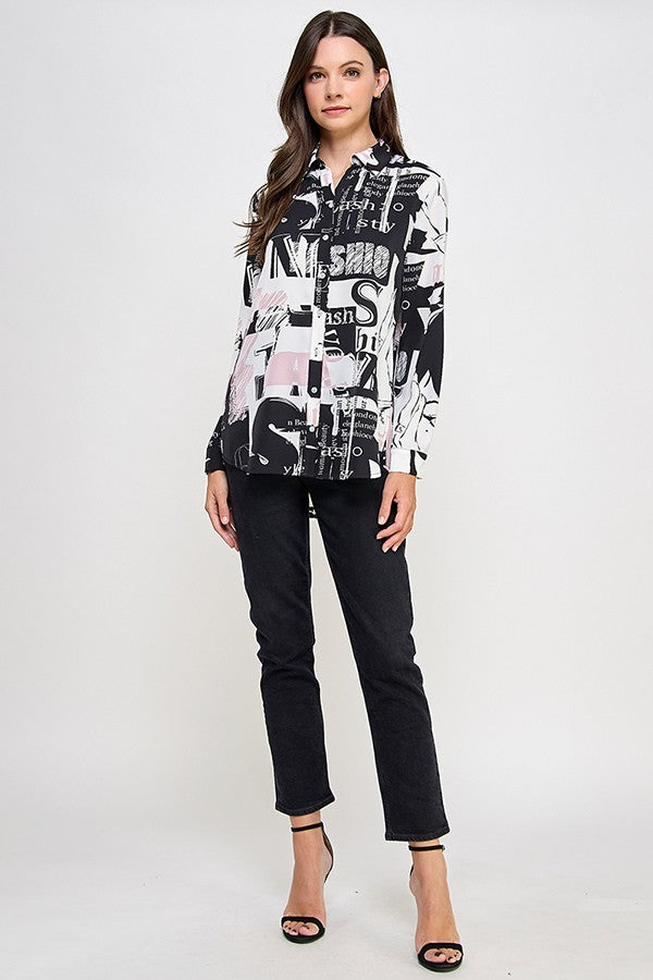 graphic button up blouse